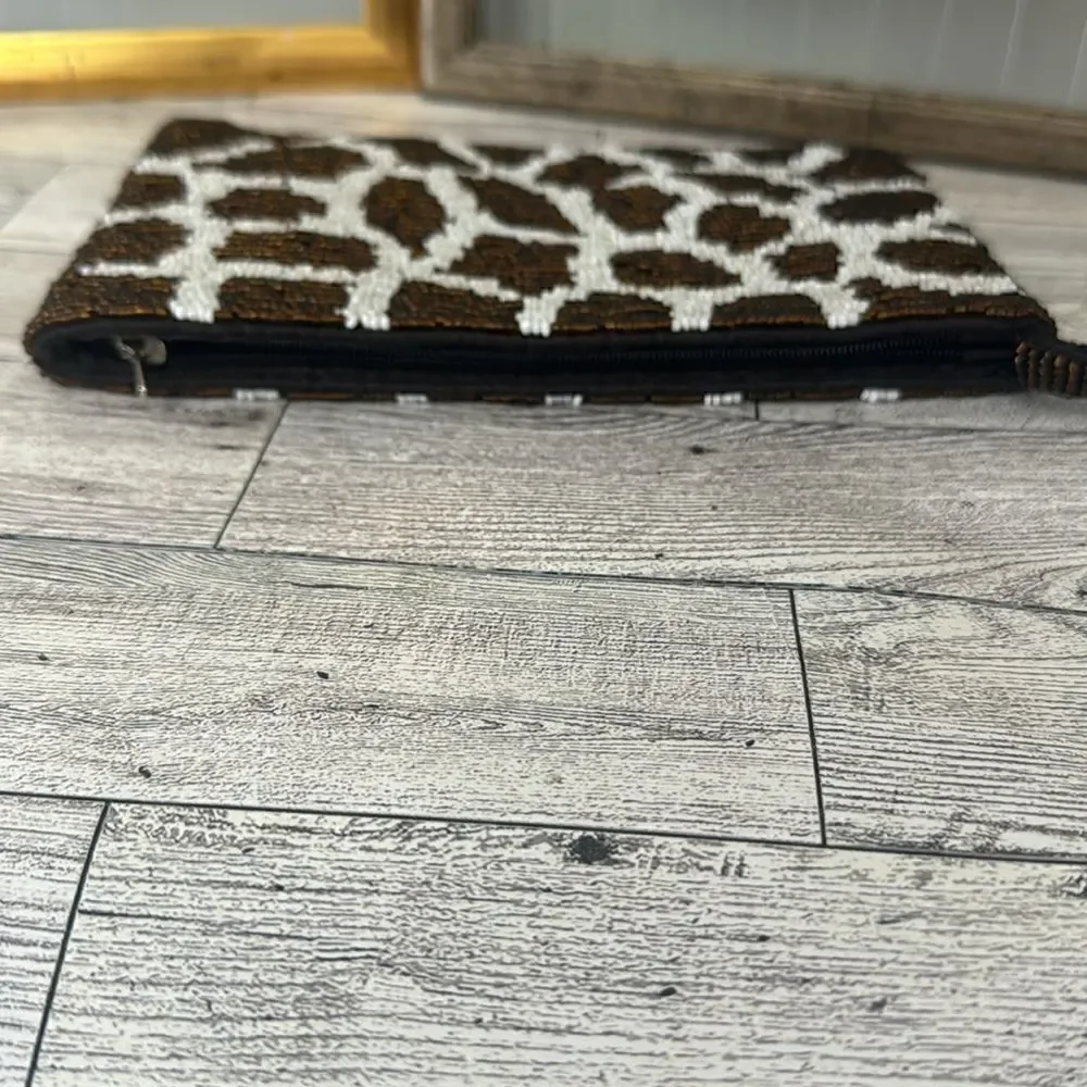 Giraffe Pattern Beaded Wristlet